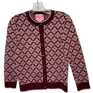 Kate Spade Maroon/Pink Metallic Clover Cardigan. Size Small.